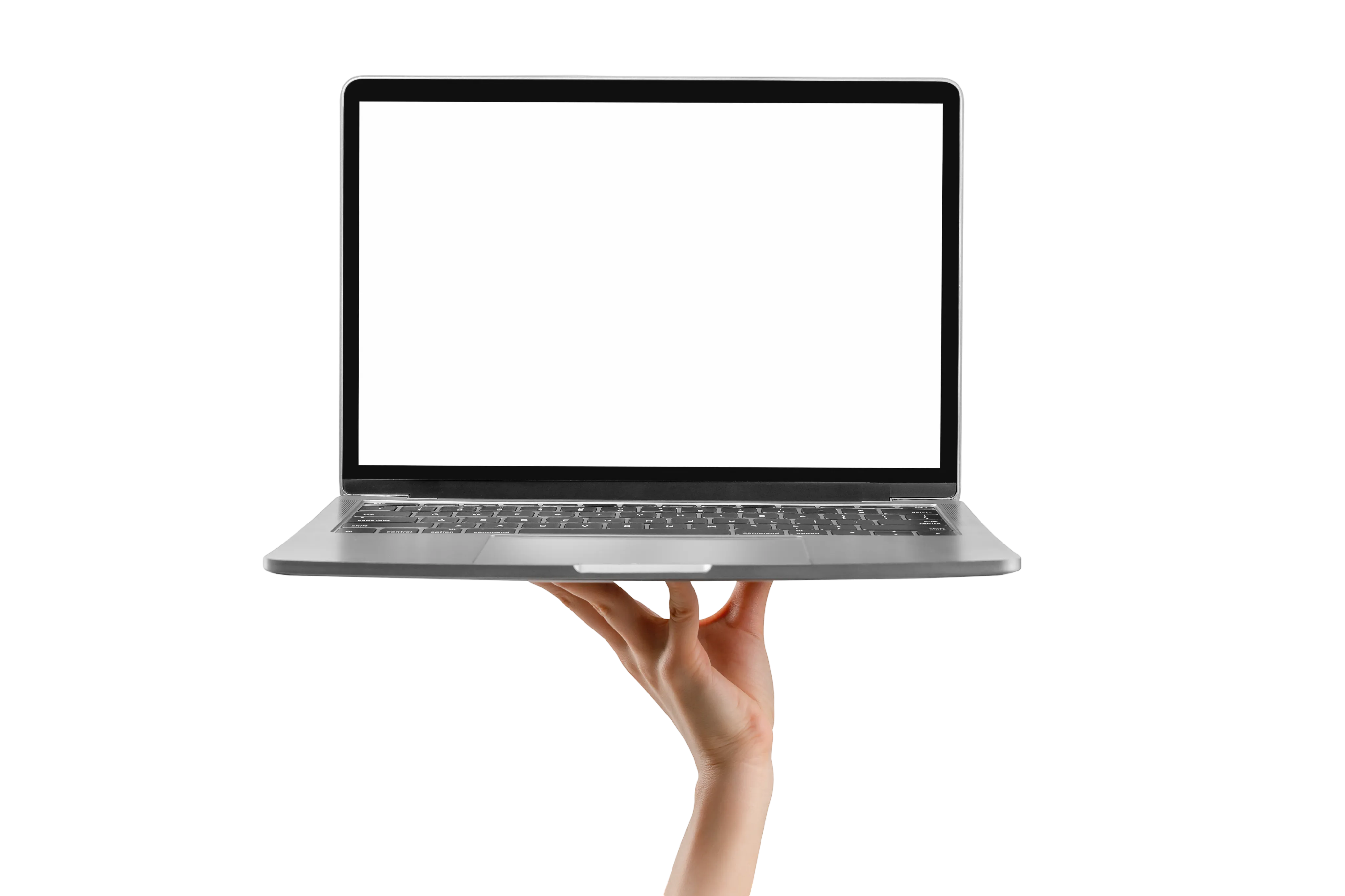 Ruka drži otvoren laptop sa prikazanim sajtom izrađenim u Veb Centru